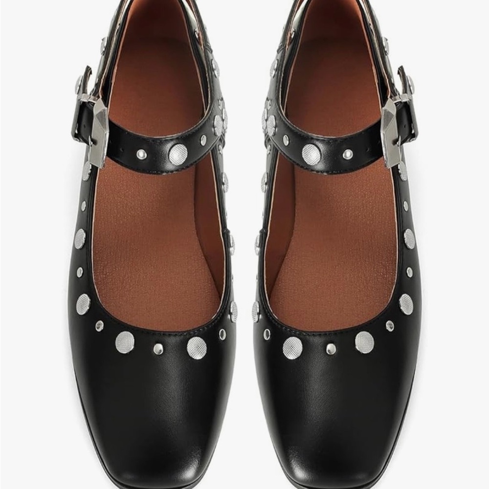 Studded Mary Jane Flats - Black